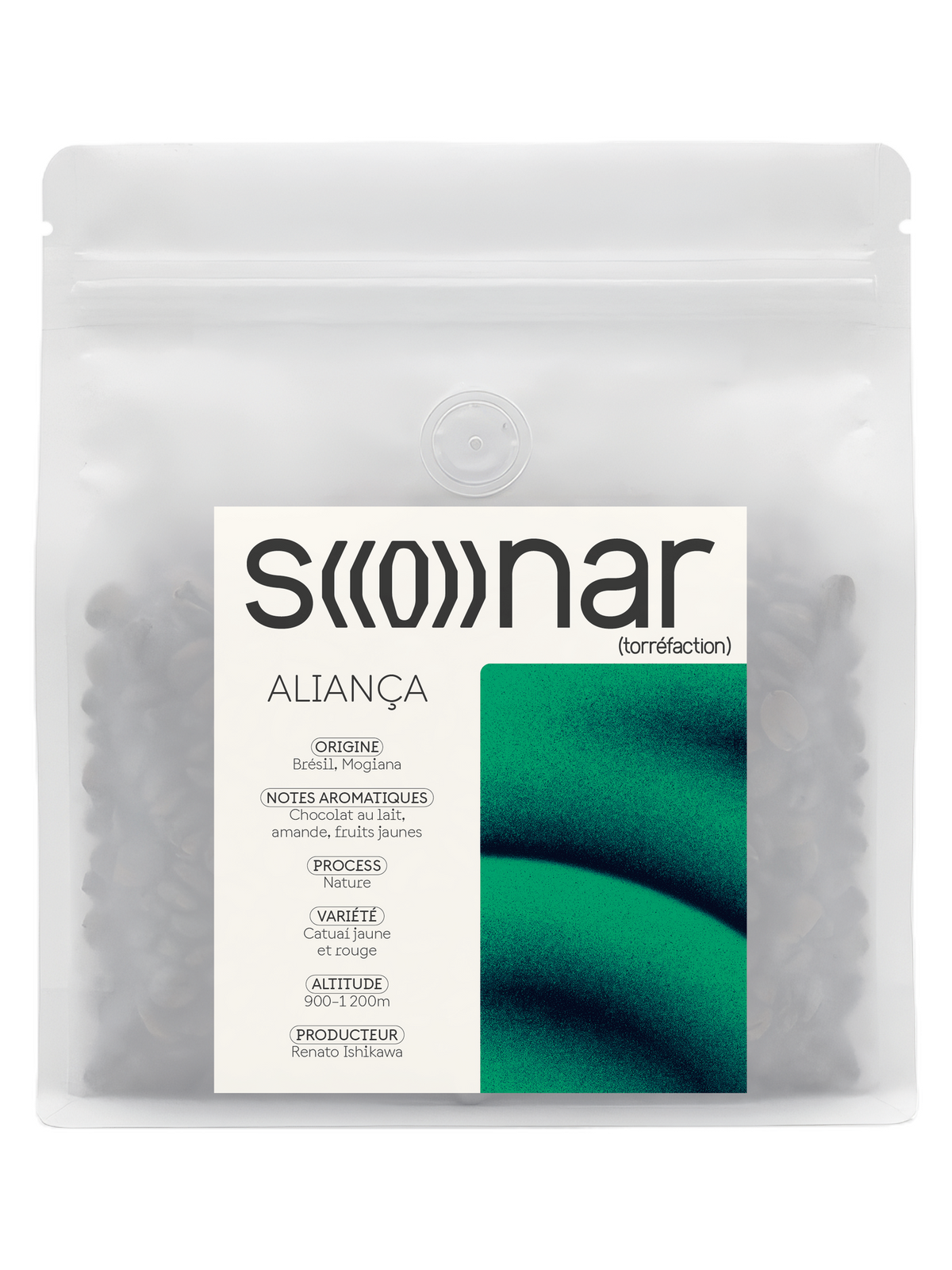 Sachet SONAR Aliança 250 g, étiquette à ondes vertes, Brésil
